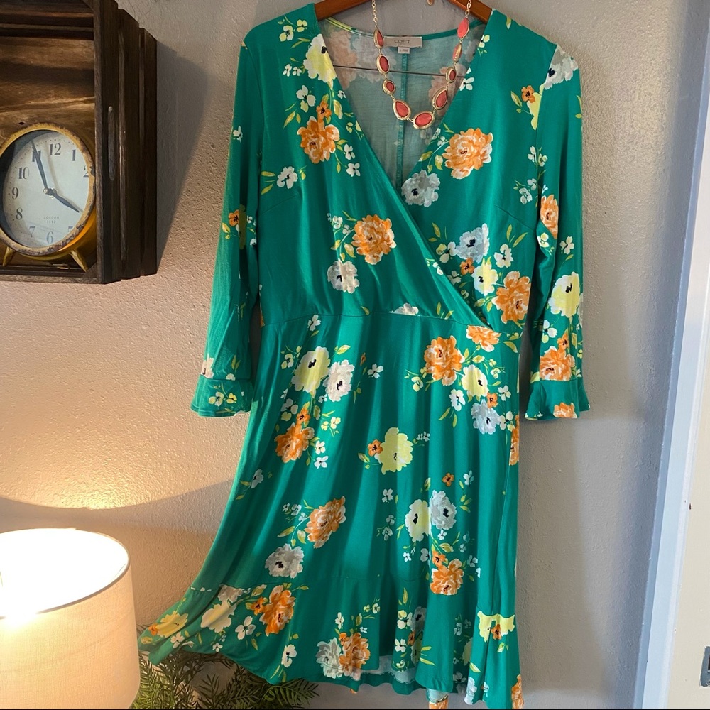 Loft Outlet Green Garden Floral Dress